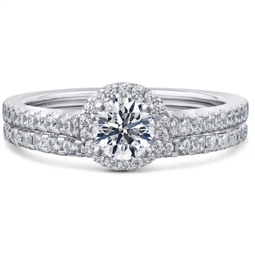 Platinum Diamond Halo Bridal Set - Jasmine